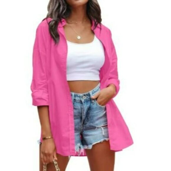 Zara Hot Pink Oversized Long Sleeves Button Down Shirt Size XSmall - Picture 4 of 13